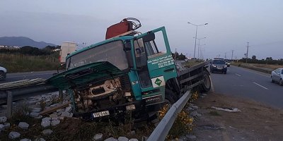 Parke yüklü kamyon devrildi