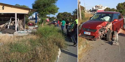 Direksiyon hakimiyetini kaybetti, iş yerine ve ağaca çarptı