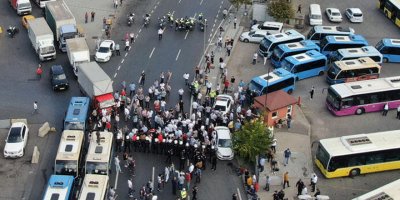 Harem'de minibüsçü eyleminde gerginlik