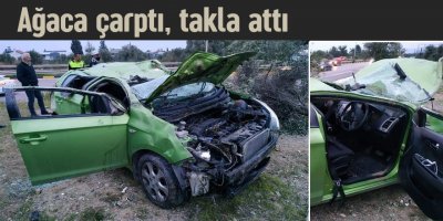 Ağaca çarpıp takla attı