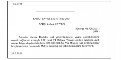 Hükümet 300 milyon TL borçlanıyor