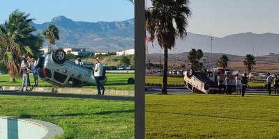 Gönyeli çemberinde kaza: Araç takla attı