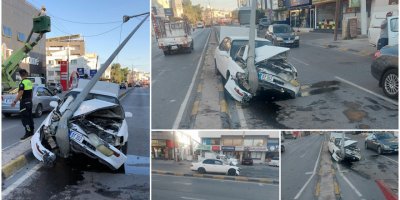 Ortaköy'de kaza: Orta refüj üzerinde bulunan aydınlatma direğine çarptı