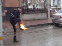 Eskişehir'de ayakkabısı alev alan belediye işçisinin zor anları