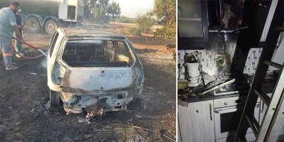 Bafra 'da bir ev bir de araba yandı