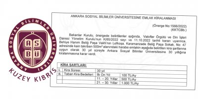 İlk 10 yıl için 100 TL kira bedeli!