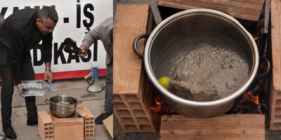 Bakanlık önünde tencerede taş kaynatıldı!