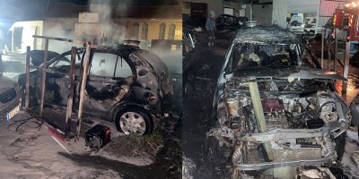 İki araba ve bir jeneratör tamamen, iki araba ve bir balıkçı teknesi kısmen yandı