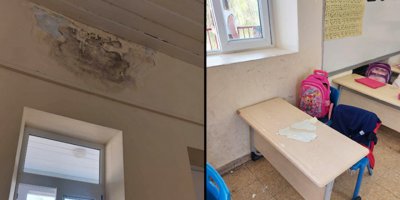 Sınıfın tavan sıvaları öğrencilerin masasına düştü