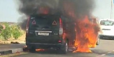 Seyir halinde bulunan bir araçta yangın!