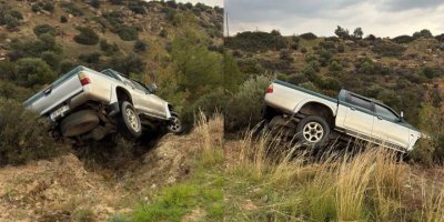 Direksiyon hakimiyetini kaybeden pick-up araç yoldan çıktı